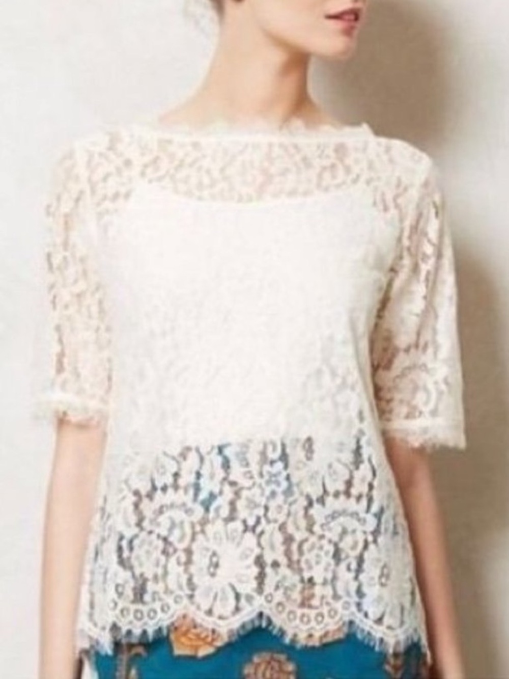 Anthropologie Vanessa Virginia Ivory Lace Top Blouse Sz L Boho Feminine Cottage